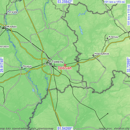 Topographic map of Dobrush