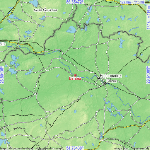 Topographic map of Dzisna