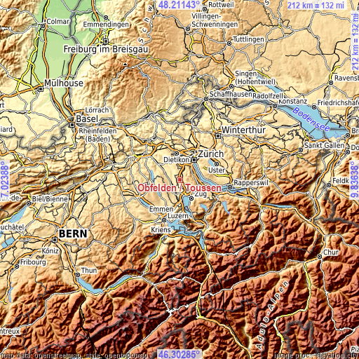 Topographic map of Obfelden / Toussen