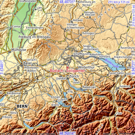 Topographic map of Bülach / Soligänter