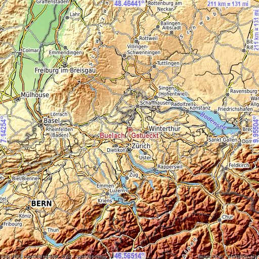 Topographic map of Bülach / Gstückt