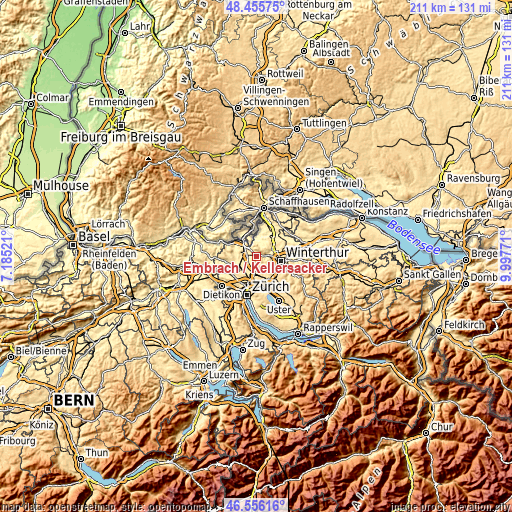 Topographic map of Embrach / Kellersacker
