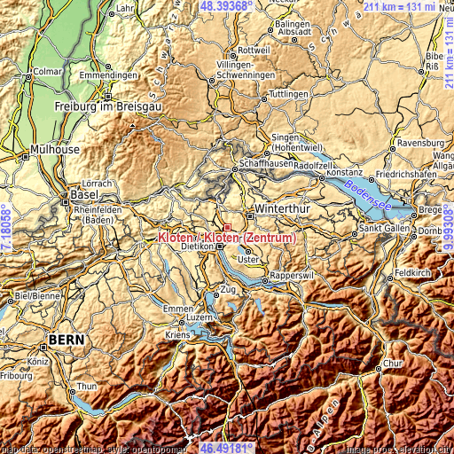 Topographic map of Kloten / Kloten (Zentrum)