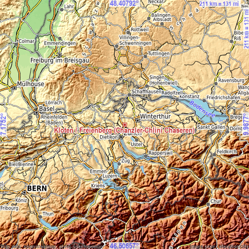 Topographic map of Kloten / Freienberg (Chanzler-Chlini Chaseren)