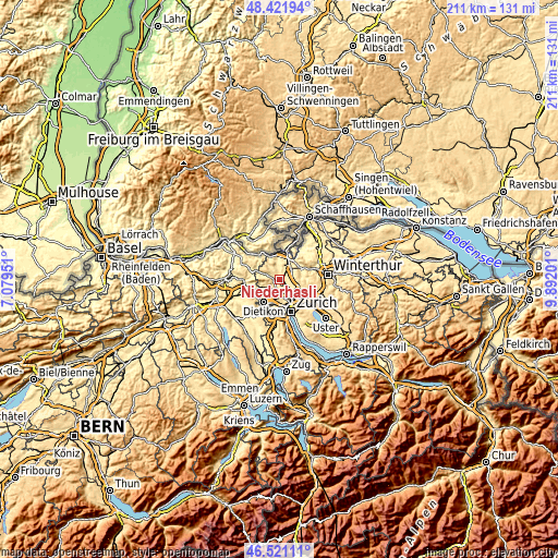 Topographic map of Niederhasli
