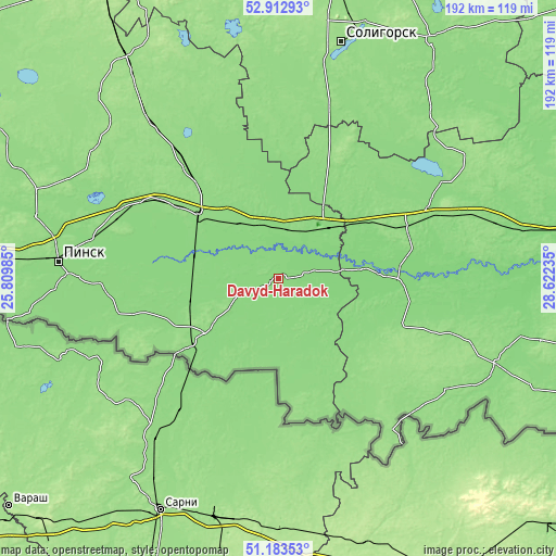 Topographic map of Davyd-Haradok