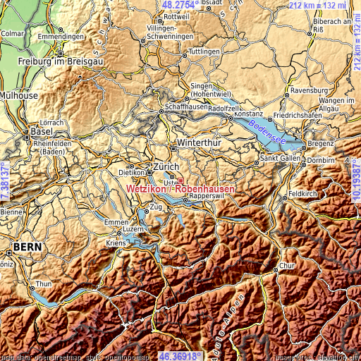 Topographic map of Wetzikon / Robenhausen