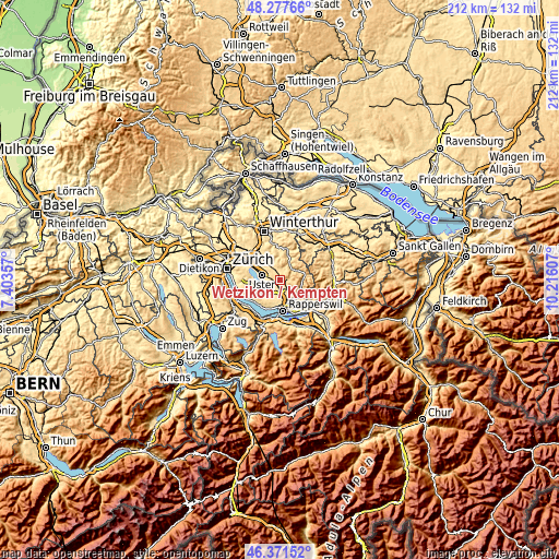 Topographic map of Wetzikon / Kempten