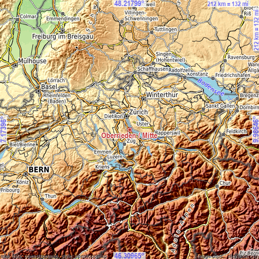 Topographic map of Oberrieden / Mitte
