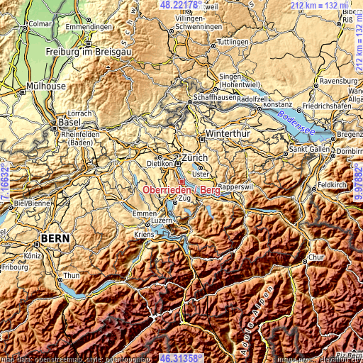 Topographic map of Oberrieden / Berg