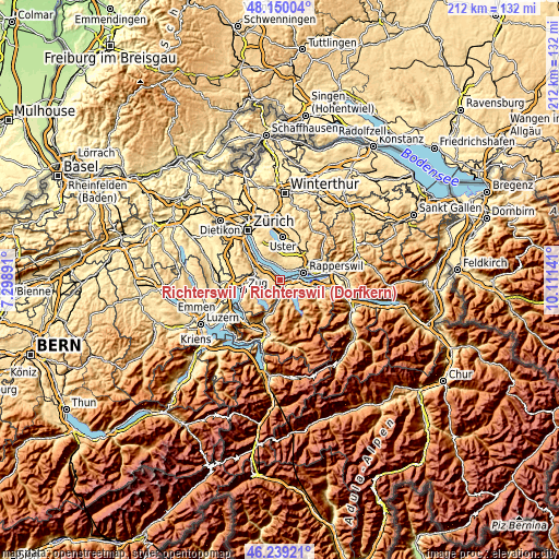 Topographic map of Richterswil / Richterswil (Dorfkern)