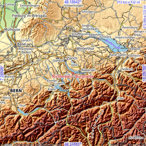 Topographic map of Richterswil / Burghalde
