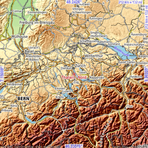 Topographic map of Thalwil / Nord