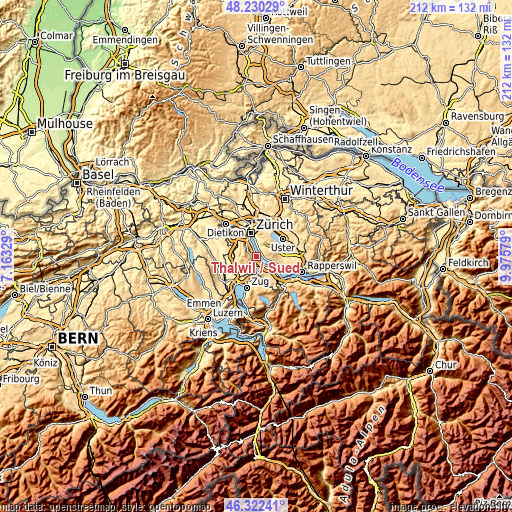 Topographic map of Thalwil / Süd