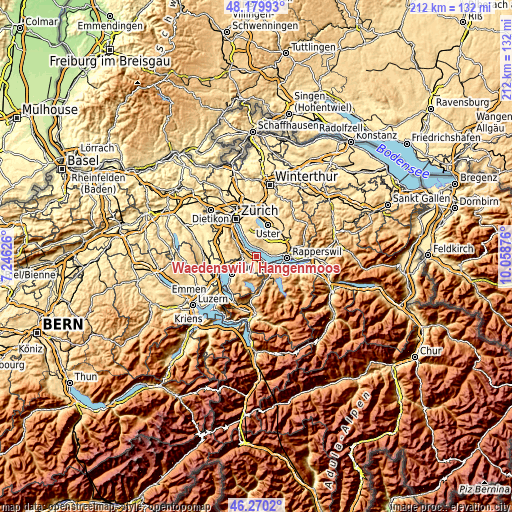 Topographic map of Wädenswil / Hangenmoos