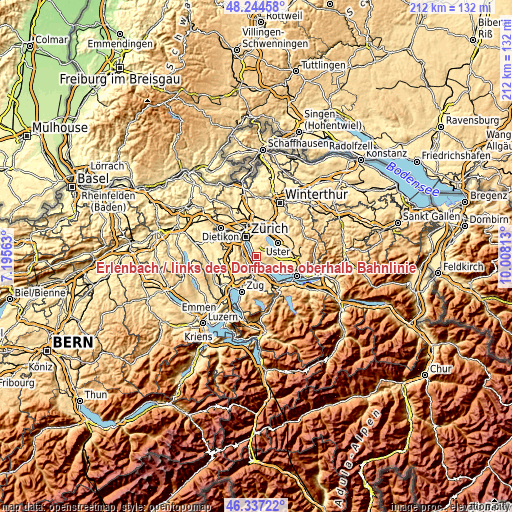 Topographic map of Erlenbach / links des Dorfbachs oberhalb Bahnlinie