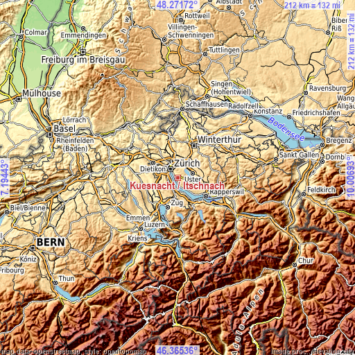 Topographic map of Küsnacht / Itschnach