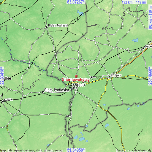 Topographic map of Charnawchytsy