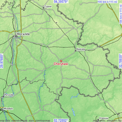 Topographic map of Cherykaw