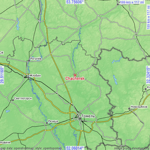 Topographic map of Chachersk