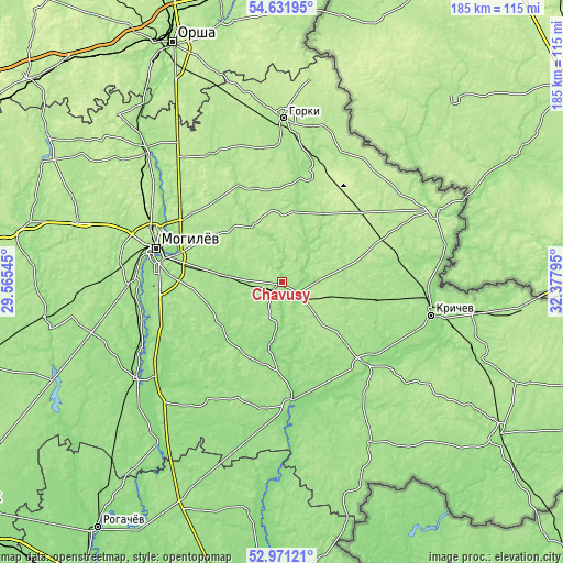 Topographic map of Chavusy