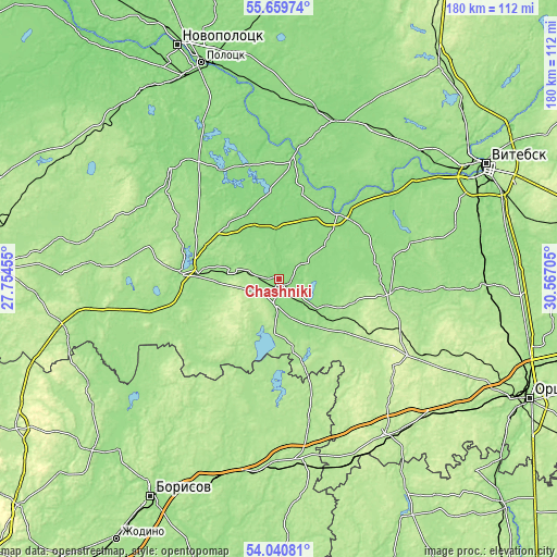 Topographic map of Chashniki