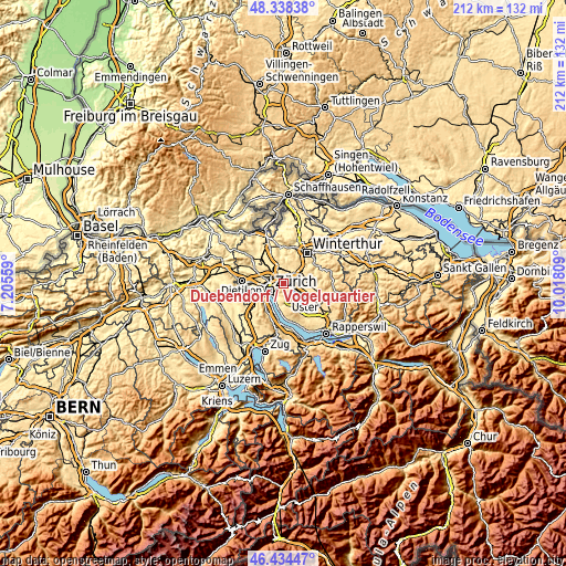 Topographic map of Dübendorf / Vogelquartier