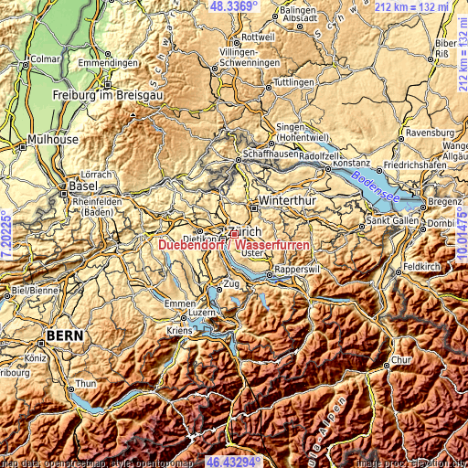 Topographic map of Dübendorf / Wasserfurren