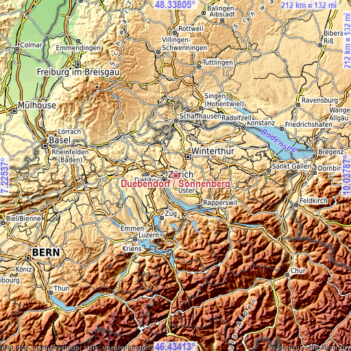 Topographic map of Dübendorf / Sonnenberg