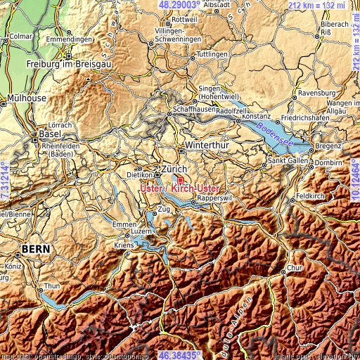 Topographic map of Uster / Kirch-Uster