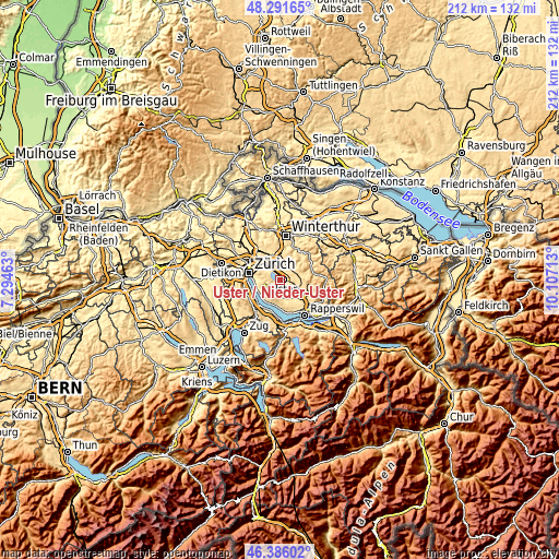 Topographic map of Uster / Nieder-Uster