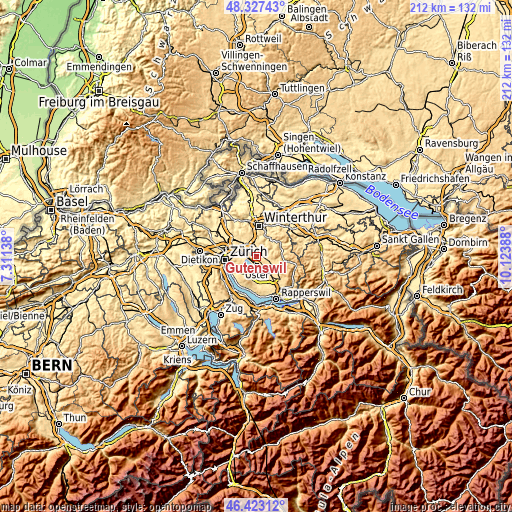 Topographic map of Gutenswil