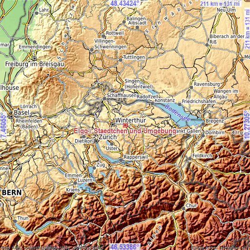 Topographic map of Elgg / Städtchen und Umgebung