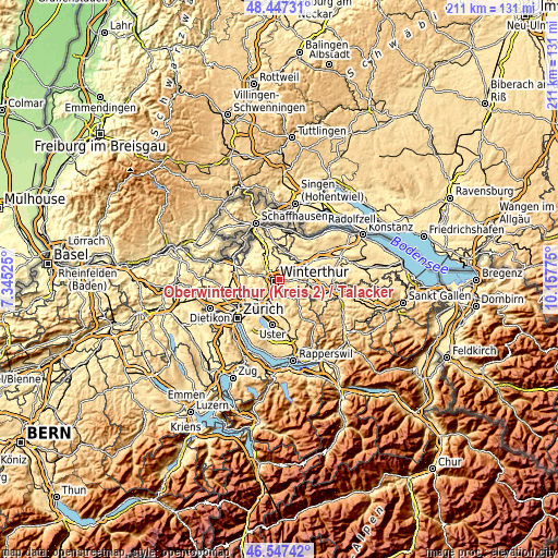 Topographic map of Oberwinterthur (Kreis 2) / Talacker