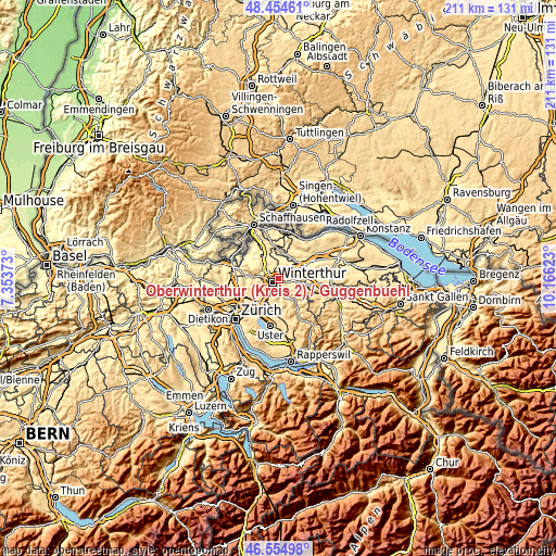 Topographic map of Oberwinterthur (Kreis 2) / Guggenbühl