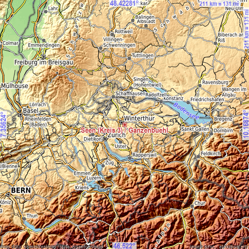 Topographic map of Seen (Kreis 3) / Ganzenbühl