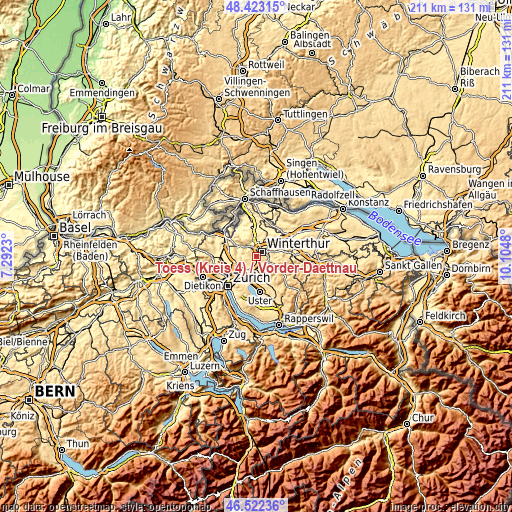 Topographic map of Töss (Kreis 4) / Vorder-Dättnau