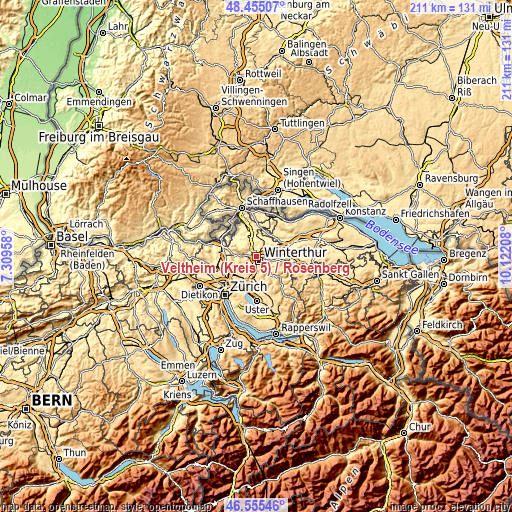 Topographic map of Veltheim (Kreis 5) / Rosenberg