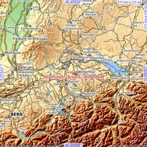 Topographic map of Wülflingen (Kreis 6) / Niederfeld