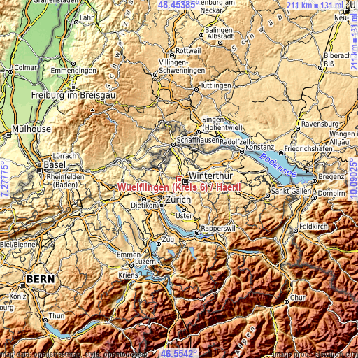 Topographic map of Wülflingen (Kreis 6) / Härti