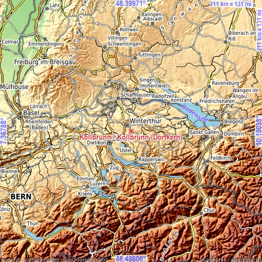 Topographic map of Kollbrunn / Kollbrunn (Dorfkern)