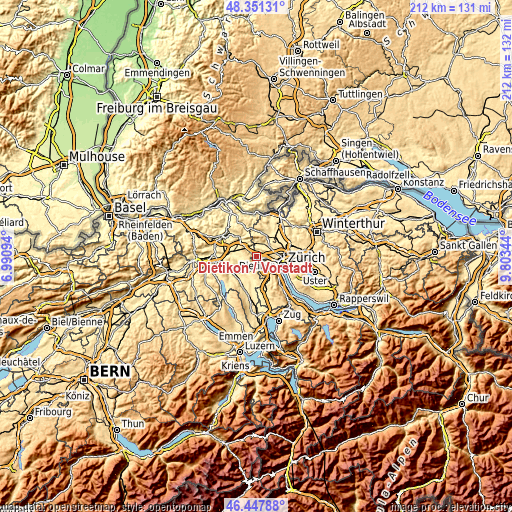 Topographic map of Dietikon / Vorstadt