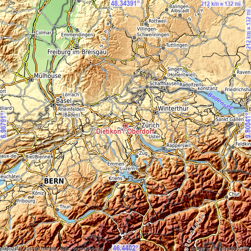 Topographic map of Dietikon / Oberdorf