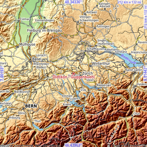 Topographic map of Dietikon / Guggenbühl