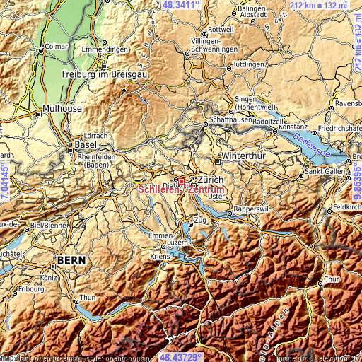 Topographic map of Schlieren / Zentrum