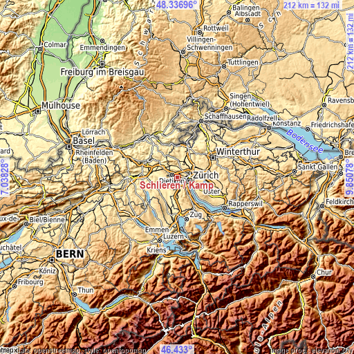 Topographic map of Schlieren / Kamp