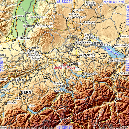 Topographic map of Urdorf / Moos