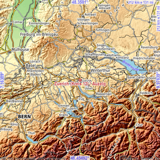 Topographic map of Zürich (Kreis 12) / Auzelg