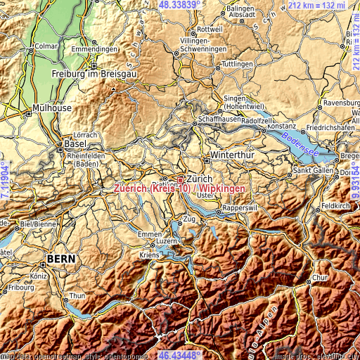 Topographic map of Zürich (Kreis 10) / Wipkingen