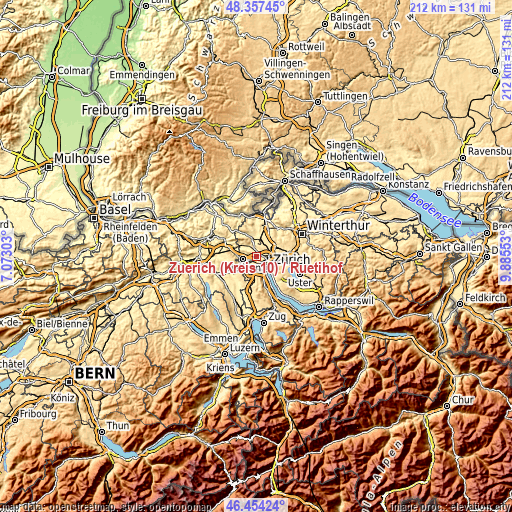 Topographic map of Zürich (Kreis 10) / Rütihof